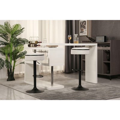 CAVINAS 28"-36.2"Upholstered Counter Height Barstool,Set of 2,Swivel Bar Stools with Adjustable Seat Height,360°Storage Stools,Linen