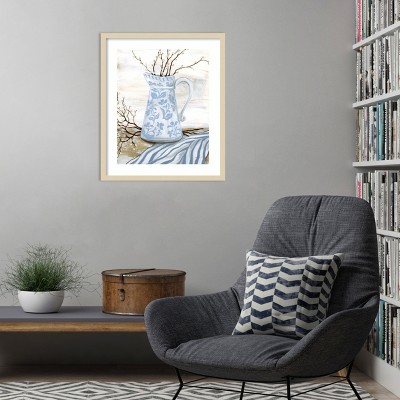 Svelte Natural Wood Framed Watercolor Floral Vase Print