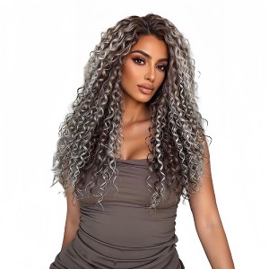 Jessie's Wig 22 Inch Water Wave Wig Synthetic Hair 13x3.5 Lace Wigs Dark Roots Dark Brown Color With Grey 1 Pc/Pack - 1 of 4