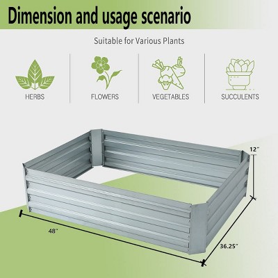 48" Silver Galvanized Steel Rectangular Raised Garden Bed