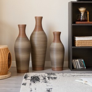 YONWAY  Brown Decorative Floor Vase, PVC Classic and Neat Floor Vases, Tall Independent Flower Arrangement Stand for Home Decoration, Set of 3 Pieces. - 1 of 4