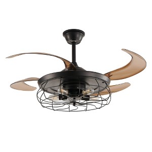 DAKAFUL 48" Industrial Caged Ceiling Fan with Remote, 6 - Speed & 4H Timer, Quiet DC Motor, Vintage Fandelier for Living Room, Bedroom(Black) - 1 of 4