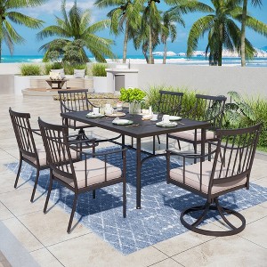 Captiva Designs 7pc Outdoor Patio Slat-top Rectangle Dining Steel Table & Foldable Arm Chairs - 1 of 4
