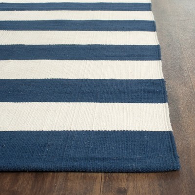 Navy and Ivory Striped Cotton Flat Woven Rug
