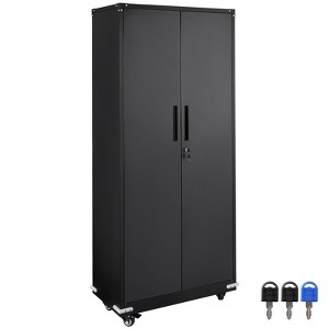 VEVOR Metal Storage Cabinet with Wheels, 75 in Locking Cabinet with 4 Adjustable Shelves & 2 Magnetic Doors, 200 lbs Capacity per Shelf, Black - 1 of 4