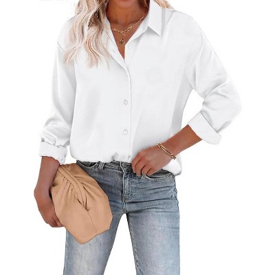 Zeagoo Women's Blouse Satin Silk Shirts Button Down Shirts Casual Loose Long Sleeve Office Work Tunic Tops