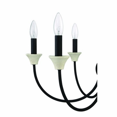 Flat Black and Rope 24" Wide 6-Light Candle Chandelier