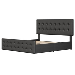 King Bed Frame 81.9" x 77.9" Upholstered Platform Bed with 4 Storage Drawers, Tufted Headboard & Wooden Slats, No Box Spring Needed – Black - 1 of 4