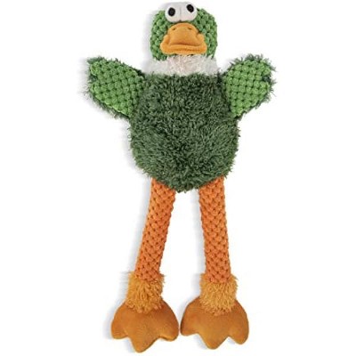 goDog Checkers Skinny Duck Squeaky Plush Dog Toy, Chew Guard Technology - Green, Small