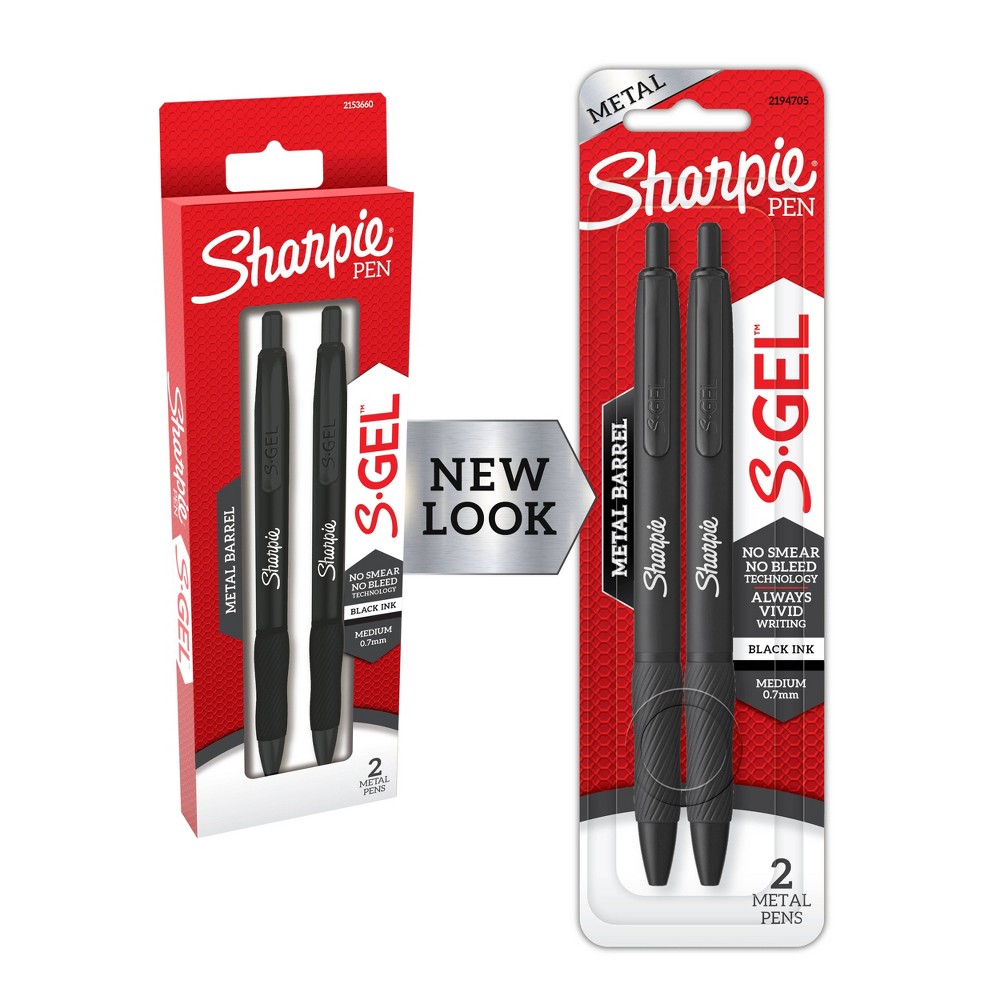 Photos - Accessory Sharpie 2pk S-Gel Pens Black Metal Barrel 0.7mm Medium Tip Black Ink: Art Stationery Gel Pens, Office Supplies 