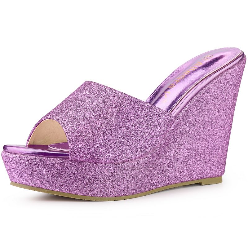 Allegra K Women's Glitter Platform Slip-on Wedge Heels Sandals, 1 of 7