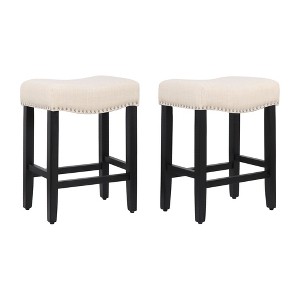 WestinTrends 24" Upholstered Saddle Seat Counter Stool (Set of 2), Black/Beige - 1 of 4