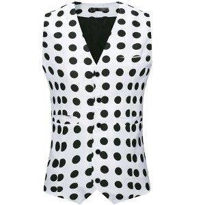 Lars Amadeus Men's Slim Fit V Neck Formal Polka Dots Suit Waistcoat - 1 of 4