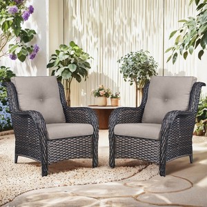 Buenhomino Patio Wicker Chairs Set of 2, Patio Rattan Dining Chairs with 4-inch Seat Cushions, High Back and Curved Armrest for Garden Backyard Deck - 1 of 4