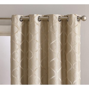 HLC.ME Versailles Lattice Flocked 100% Complete Blackout Thermal Insulated Window Curtain Grommet Panels, Set of 2 - 1 of 4