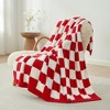 Snuggle Sac Faux Fur Checkered Throw Blanket, Fluffy Feather Yarn Blend Bedding Blankets for Couch or Bed - 2 of 4