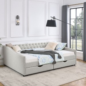 Queen Size Daybed with Drawers Upholstered Tufted Sofa Bed(84.5"x63.5"x26.5")"Grey+ Polyester" - 1 of 4