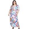 24seven Comfort Apparel Plus Size Pink Floral Elbow Sleeve Casual A Line Maxi Dress - 4 of 4