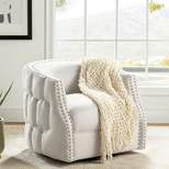 Jorge Curved and Ergonomic Design Barrel Chair with Decorative Nailhead Tirms Swivel Chair | ARTFUL LIVING DESIGN