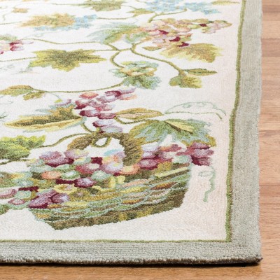 White Floral Hand-Hooked Easy Care Runner Rug