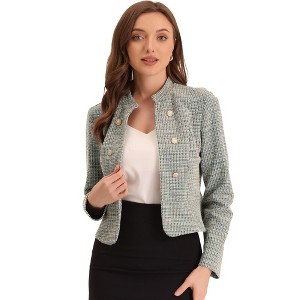INSPIRE CHIC Women's Tweed Stand Collar Business Open Front Cropped Jacket - 1 of 4