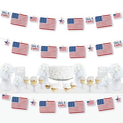 Big Dot of Happiness Stars & Stripes - Memorial Day 4th of July Labor Day USA Patriotic Party DIY Decorations - Clothespin Garland Banner - 44 Pieces