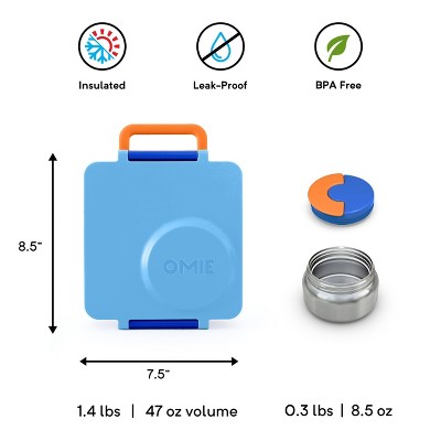 Blue Insulated Stainless Steel Bento Lunch Box with Thermos