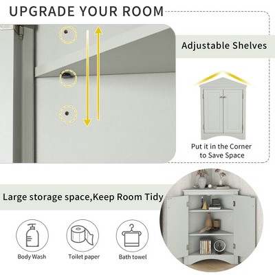 Gray MDF Corner Cabinet with Adjustable Shelves