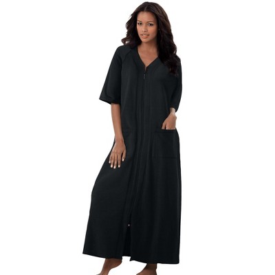 Dreams & Co. Plus Size Long French Terry Zip-Front Robe
