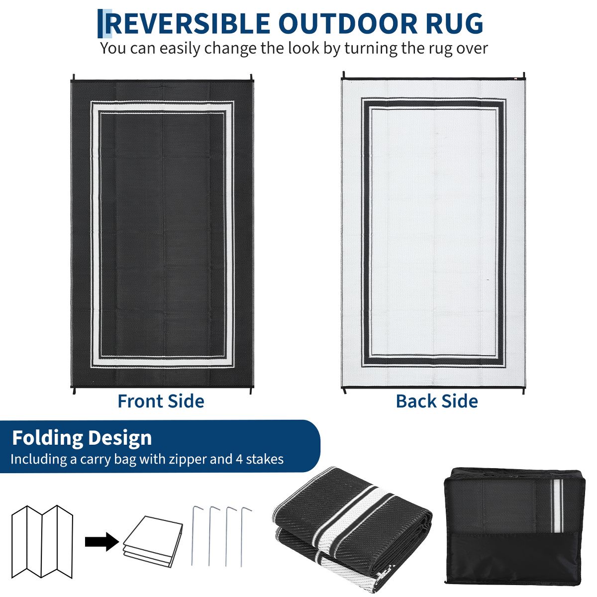 Garvee Outdoor Rug, Waterproof Reversible Modern Border Rugs, Plastic Straw Rug for Patio Balcony RV Camping - thumbnail 9