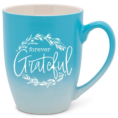 Elanze Designs Forever Grateful Wreath Two Toned Ombre Matte Teal and White 12 ounce Ceramic Stoneware Coffee Cup Mug