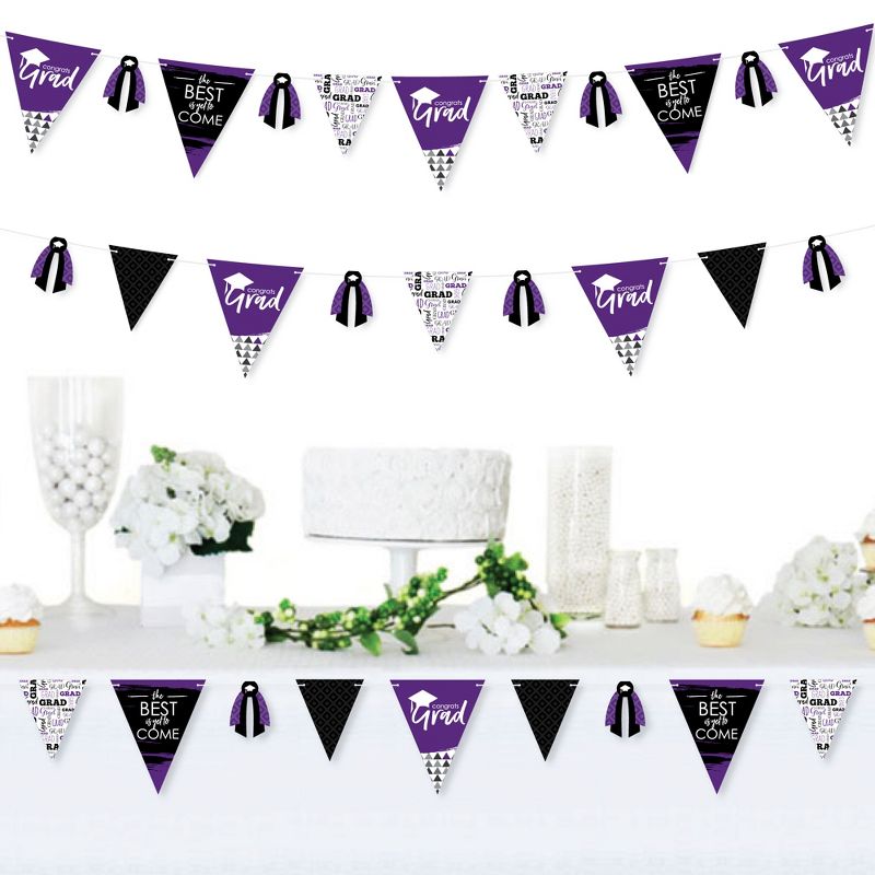 Big Dot of Happiness 30 Piece Purple Graduation Party Pennant Triangle Banner, 3 of 10