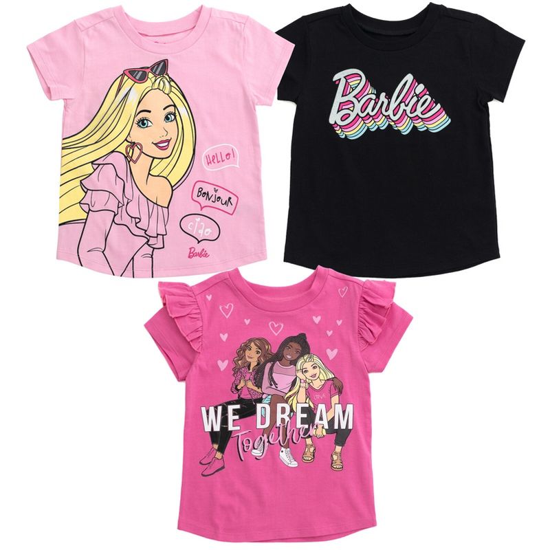 Barbie Girls 3 Pack T-Shirts Toddler to Big Kid, 1 of 9