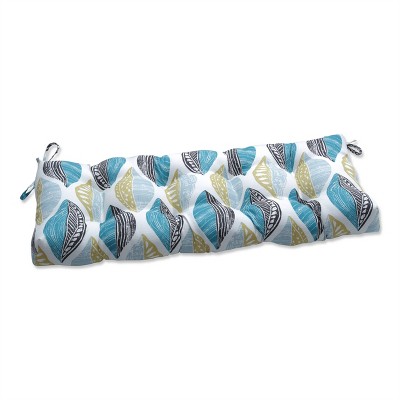 Pillow Perfect 18" x 44" Leaf Block Outdoor/Indoor Blown Bench Cushion Teal/Citron