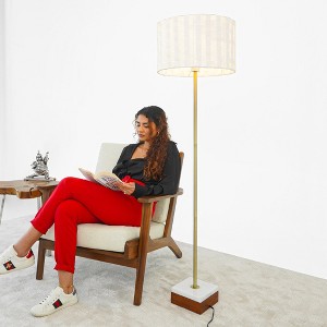 KTMBDW Dimmable Floor Lamp, Floor Lamps for Living Room Modern Standing Lamp with Marble Base, Tall Lamp, Brown and White - 1 of 4