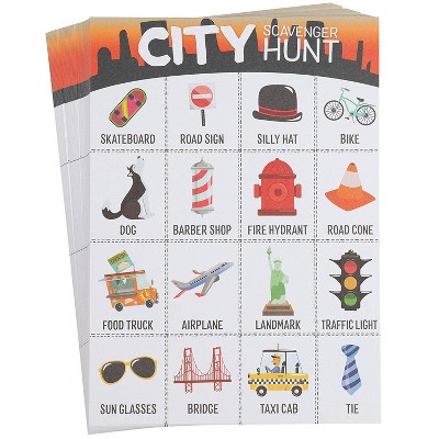 Juvale Scavenger Hunt Game - 50-Pack City Scavenger Hunt Set for Kids, Childrens Outdoor Game Cards, Spot up to 16 Metro Items, Birthday Party Favor