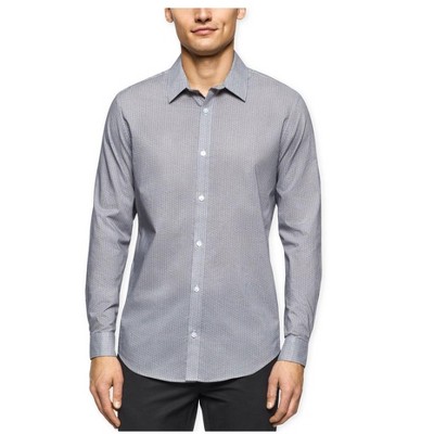 Calvin Klein Mens Slim Fit Geo Print Button Up Shirt, Black, X-Large