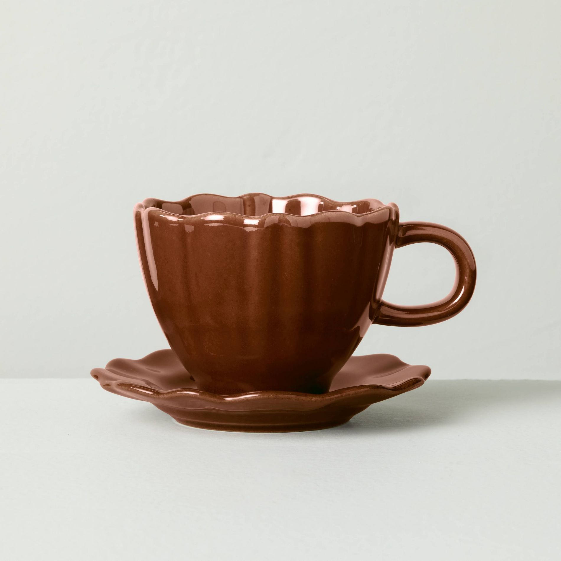 5oz Scalloped Stoneware Espresso Cup Brown - Hearth & Hand™ with Magnolia