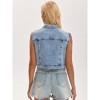 INSPIRE CHIC Women's Turndown Collar Denim Button Down Rhinestones Sleeveless Cropped Jean Jacket - 4 of 4