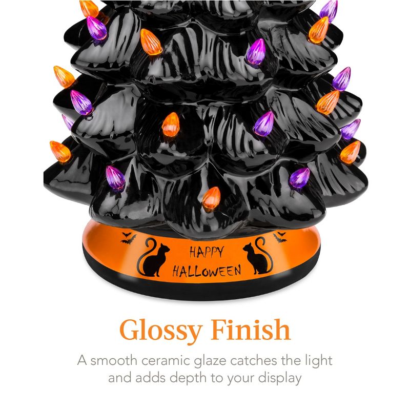 Best Choice Products 15in Pre-Lit Ceramic Tabletop Halloween Tree, Holiday Decoration w/ Orange & Purple Bulb Lights, 5 of 9