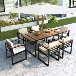 7 Piece Outdoor Patio Dining Set,Patio Dining Table and 6 Chairs Set,Modern Garden Dining Furniture Set with Cushions,Umbrella Hole-Coolbibila - 1 of 4
