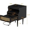 Homhougo Rattan Nightstand Set of 2, Modern Side Table with Charging Station, Mid Century End Table with Drawer and 2 Open Storage Shelves, Black - 2 of 4