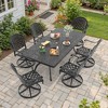 7-Piece Rectangle Cast Aluminum Outdoor Patio Dining Set with Swivel Chairs & Red Cushions & Umbrella Hole - 4 of 4