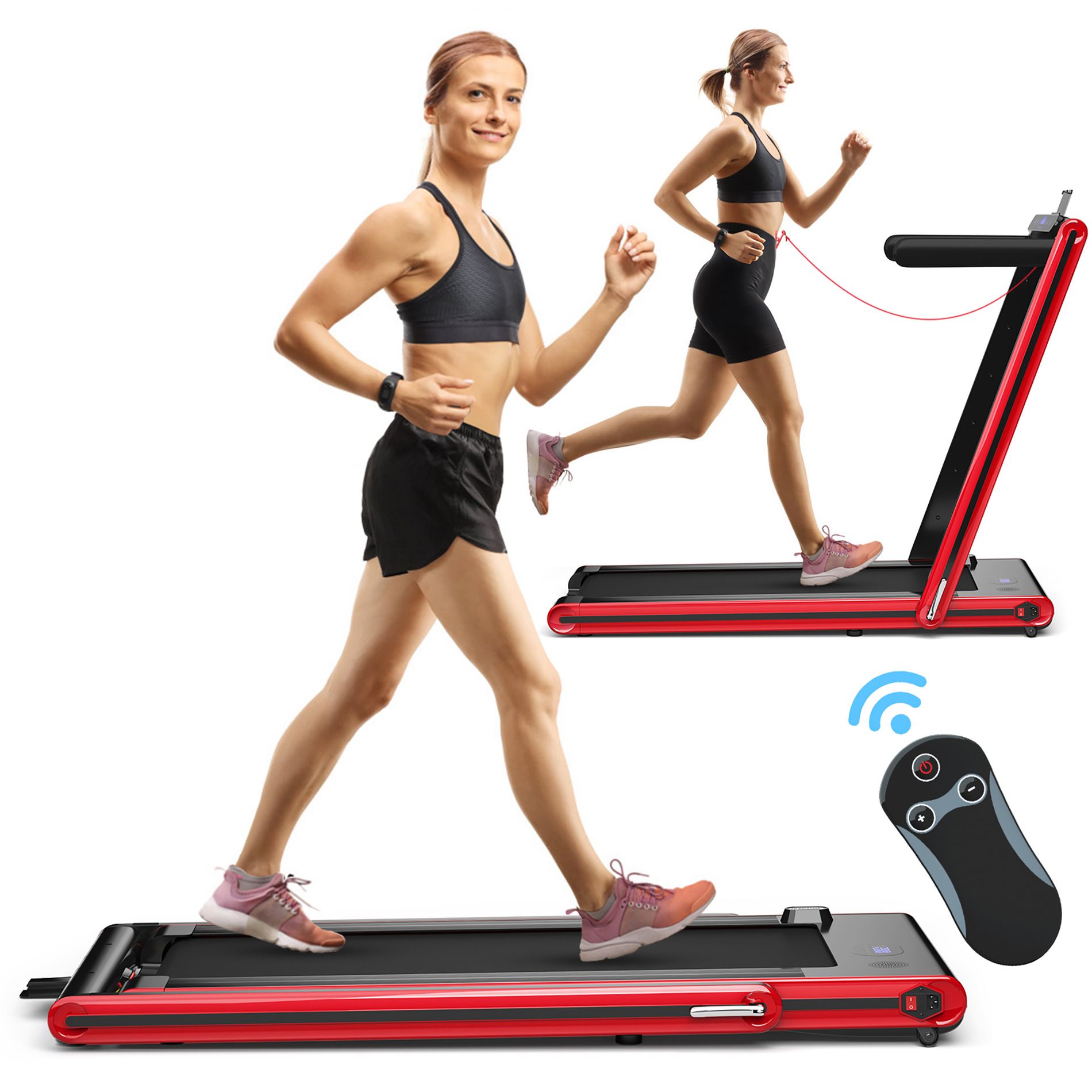 Costway 2-in-1 Folding Treadmill 2.25HP Jogging Machine w/ Dual LED Display Red