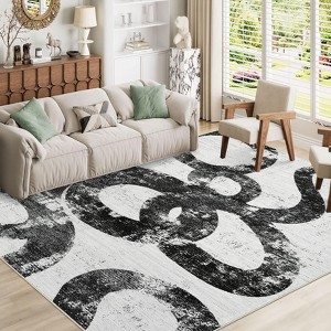 Luxury Modern Area Rug Ultra Soft Non Slip Stain Resistant Indoor Mat Machine Washable Low Pile Abstract Carpet - 1 of 4
