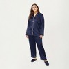 Anna-Kaci Lounge Women's PLus Size Satin Pajama Set with Long Sleeve Button Front Top and Relaxed Straight Leg Pants - 3 of 4
