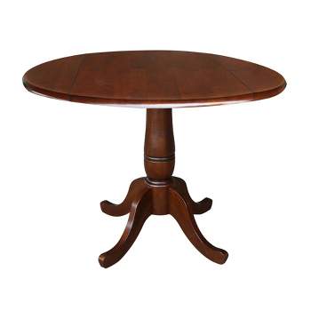 29.5" Lyla Round Dual Drop Leaf Pedestal Extendable Dining Table Espresso Brown - International Concepts