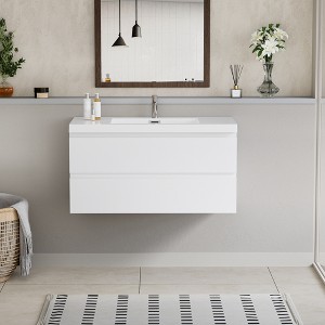 LOVMOR 42" Floating Bathroom Vanity with Sink, Modern Wall-Mounted Bathroom Storage Vanity Cabinet with Resin Top Basin and Soft Close Drawers - 1 of 2