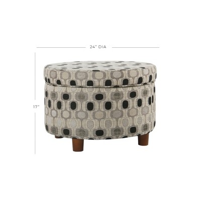 24" Black and Gray Geometric Round Storage Ottoman