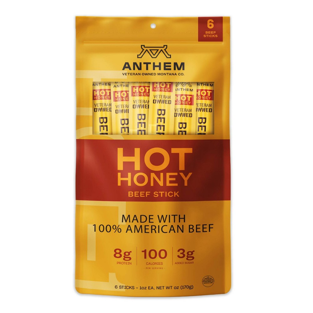Anthem Snacks Hot Honey Beef Meat Stick - 8g Protein - 1oz/6ct